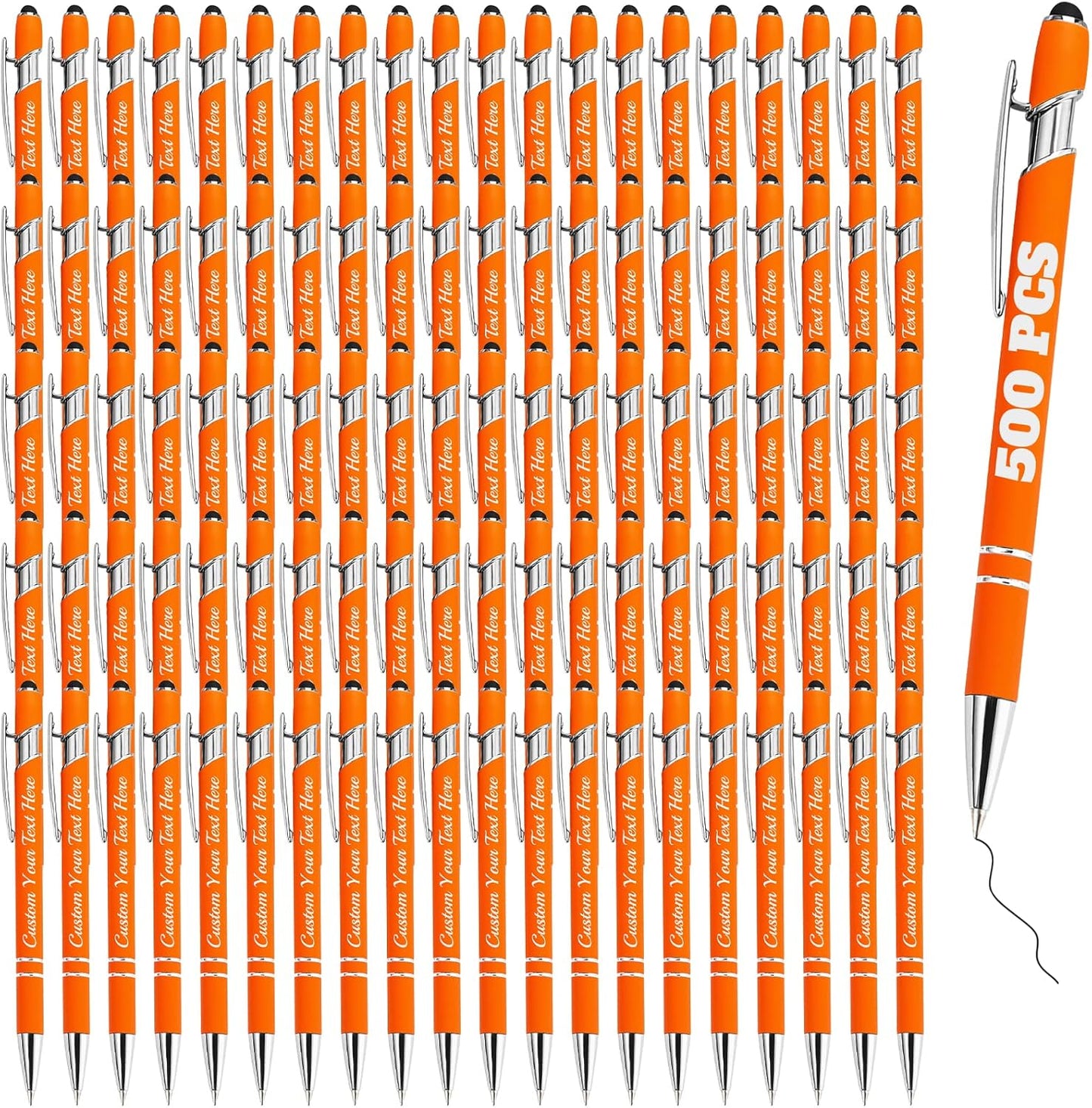 Personalized Pens Bulk 500 with Name Custom Engraving Ballpoint Pens with Stylus Tip Customized Smooth Writing Pens Personalized Gifts for Anniversary Birthday or Graduation(Orange,Black Ink)