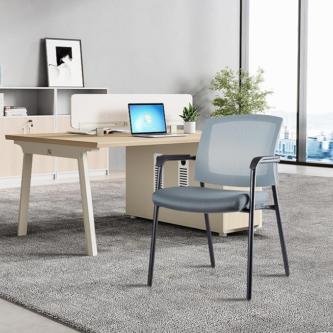 CLATINA Office Reception Guest Chair Mesh Back Stacking with Ergonomic Lumbar Support and Thickened Seat Cushion for Waiting Conference Room Gray 4 Pack