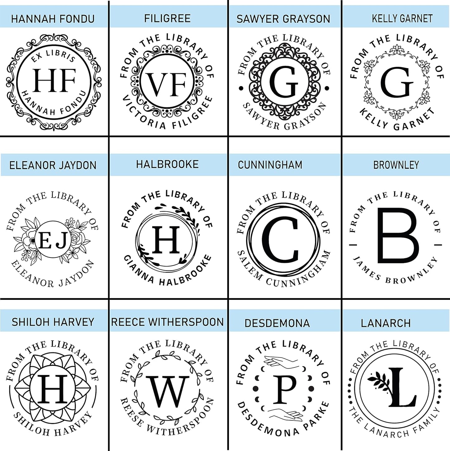 Personal Book Embosser Custom Stamp Seal, from The Library of Gift Ex Libris, Floral and Monogram Designs