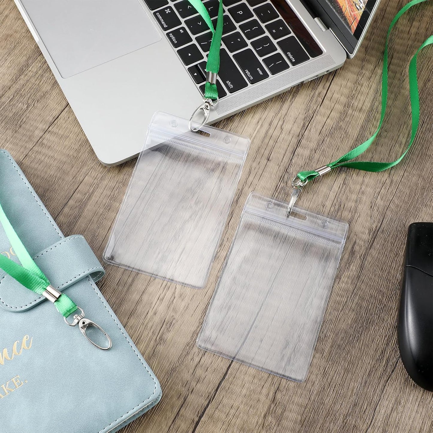 Fumete 100 Sets Name Tag Lanyards with ID Badge Holder Durable Clear Cruise Teacher Lanyards with Plastic Waterproof ID Badge Holders Bulk for Adults Teacher School Office Ship Cards(Green)