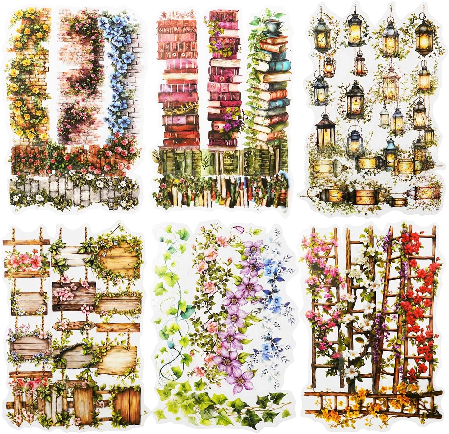 Bookish Garden PET Sticker Set, 120PCS Floral and Book Themed Scrapbooking Stickers, Waterproof Stickers for Journal, Diary, DIY Crafts