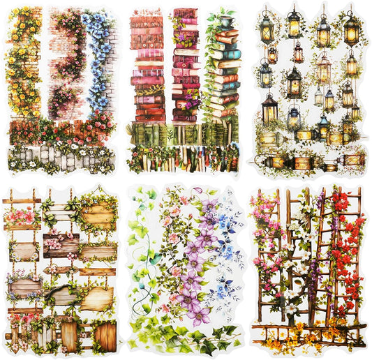 Bookish Garden PET Sticker Set, 120PCS Floral and Book Themed Scrapbooking Stickers, Waterproof Stickers for Journal, Diary, DIY Crafts