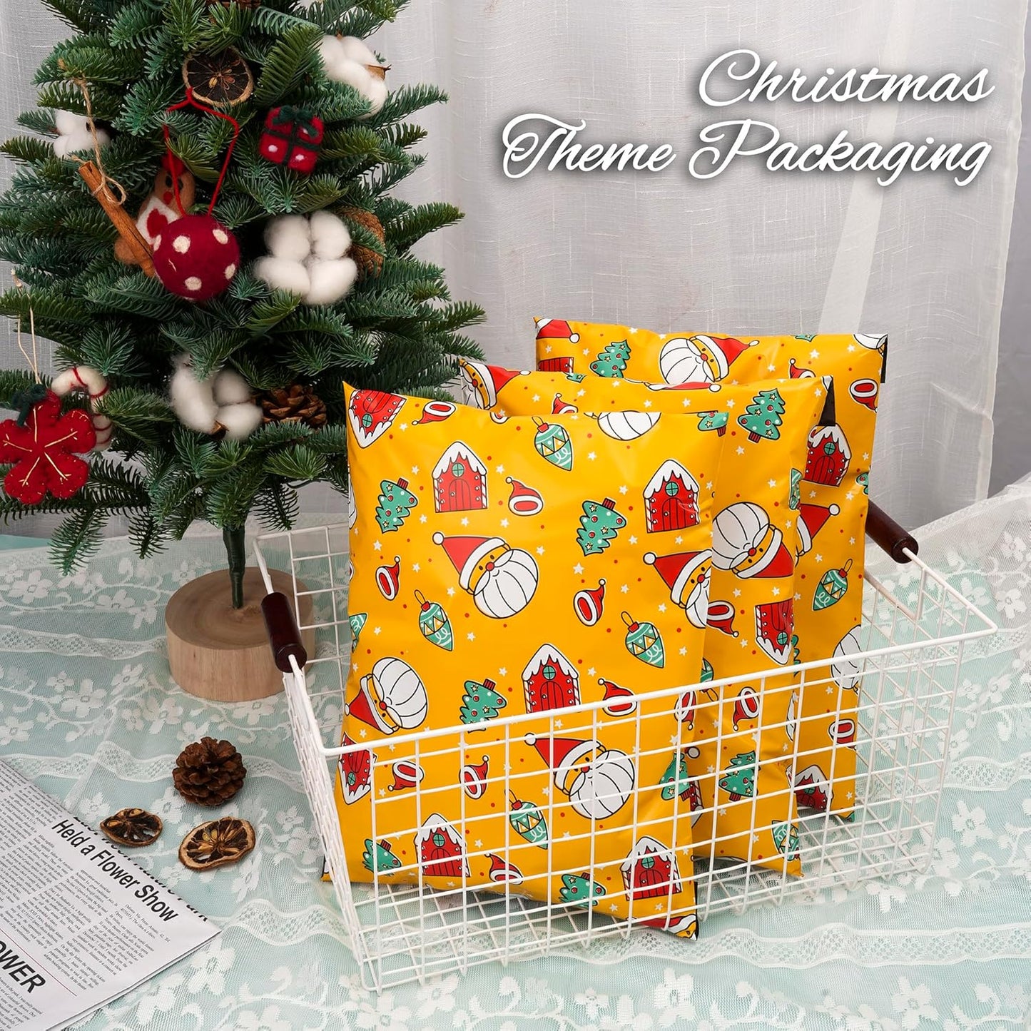 Christmas Poly Mailer - 12x15.5 Inch, Waterproof Shipping Bags - 50 Pcs, Tear-Resistant, Santa Claus Printed