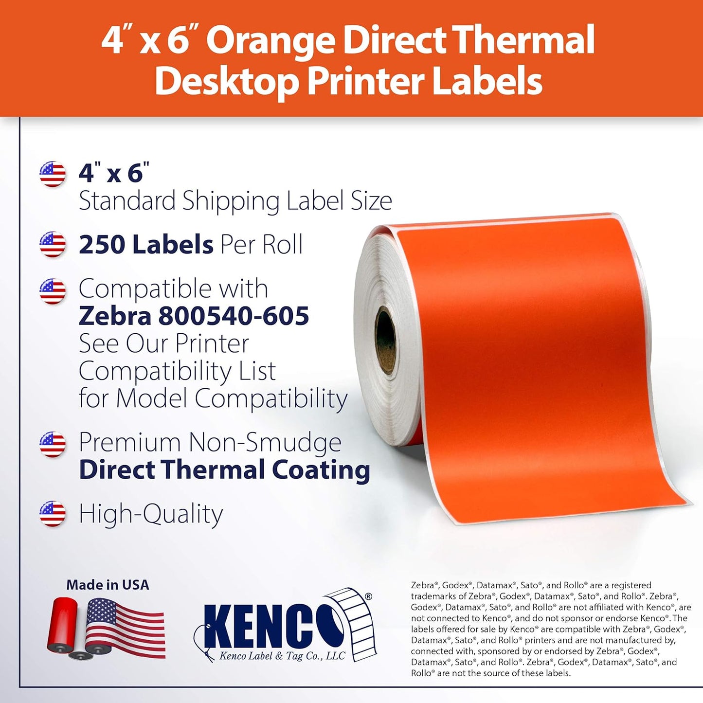 4" X 6" Direct Thermal Perforated Stickers Labels for Shipping Labels, Inventory, and Color Coding - Compatible with Zebra, Rollo, Godex and More (Orange, Pallet)