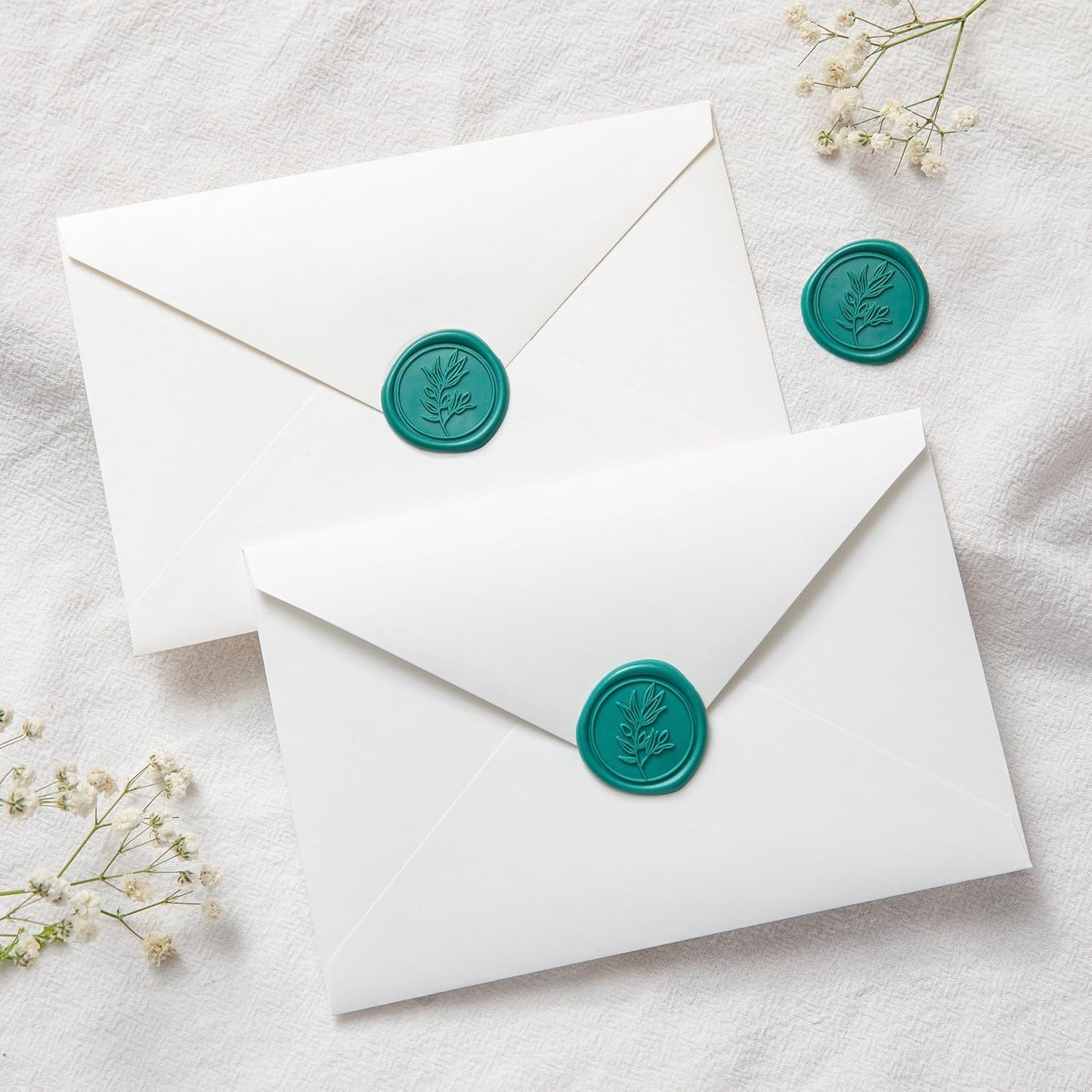 PONATIA Teal Green Wax Seal Stickers - 50 Pcs Self- Adhesive Wedding Envelopes Wax Seals Perfect for Invitation Cards, Envelopes, Christmas Cards, Gift Wrapping, Party Menu Decor