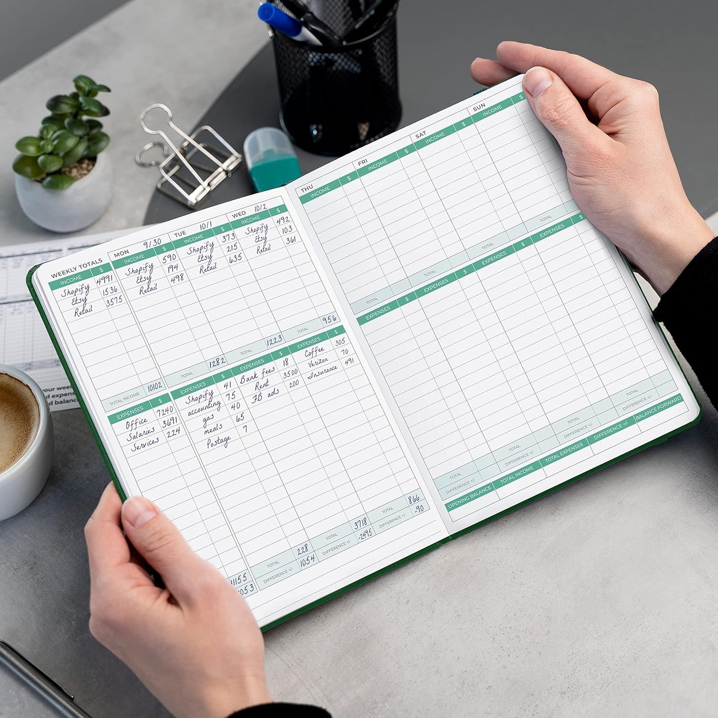 Clever Fox Income & Expense Tracker – Accounting & Bookkeeping Ledger Book for Small Business – 1-Year Record Notebook, A5 (Dark Green)