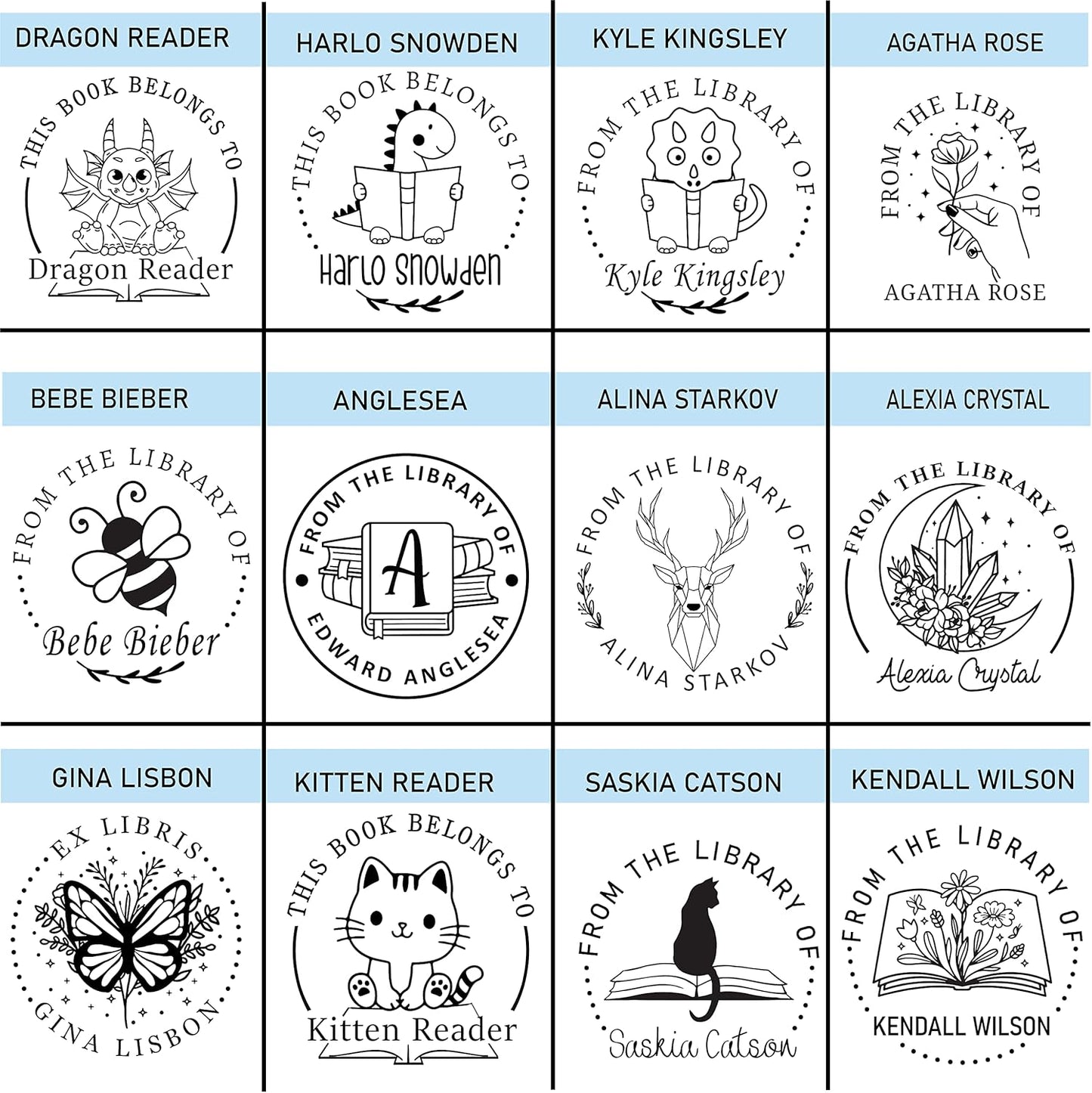 Butterfly Design, Monogram, Animals and Flowers. Custom Book Seal embossers Personalized Gift from The Library Book Belongs to Classroom