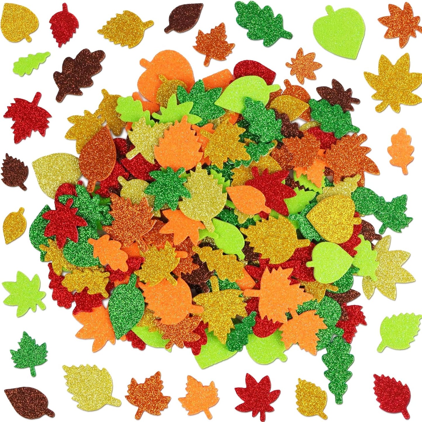 584 PCS Fall Stickers Glitter Foam Stickers for Kids Crafts, Autumn Leaf Maple Leaves Self Adhesive Stickers for Thanksgiving Party Supplies Gift DIY Arts Greeting Card Envelopes Home Decor