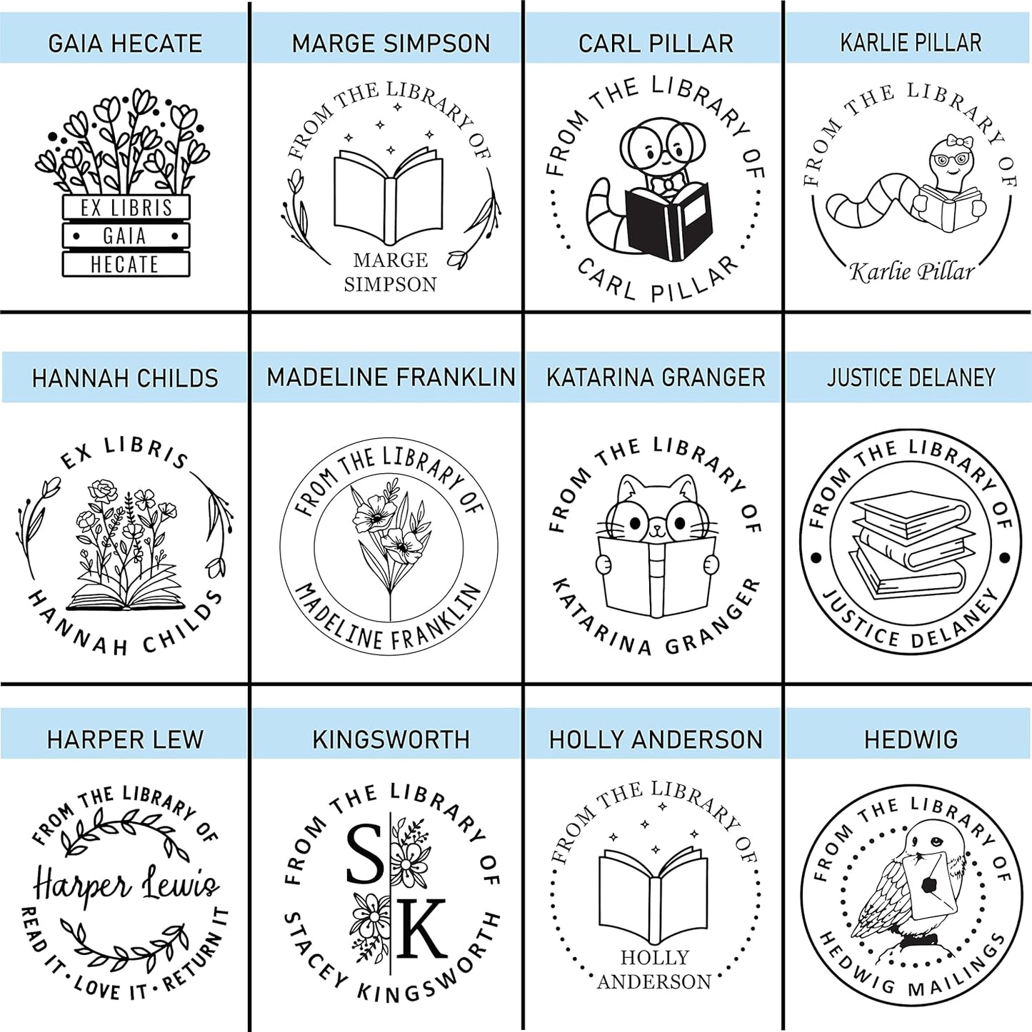 Custom Book Embosser, Personalized Gift from the library of, ex libris, this book belongs to Flowers coming out of book