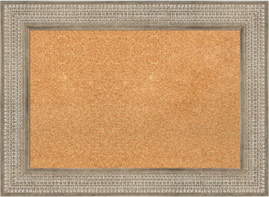 Amanti Art Natural Cork Board for Wall, 22x30 Vision Board with Silver Wood Frame, Medium Corkboard Office Decor for Home Organization, Traditional Corkboard Pinboard to Display Items for Home