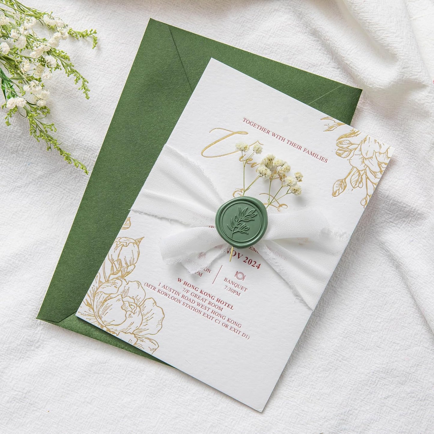 PONATIA Olive Green Wax Seal Stickers - 50 Pcs Self- Adhesive Wedding Envelopes Seal Stickers, Perfect for Invitation, Christmas Cards, Gift Wrapping, Party Menu Décor