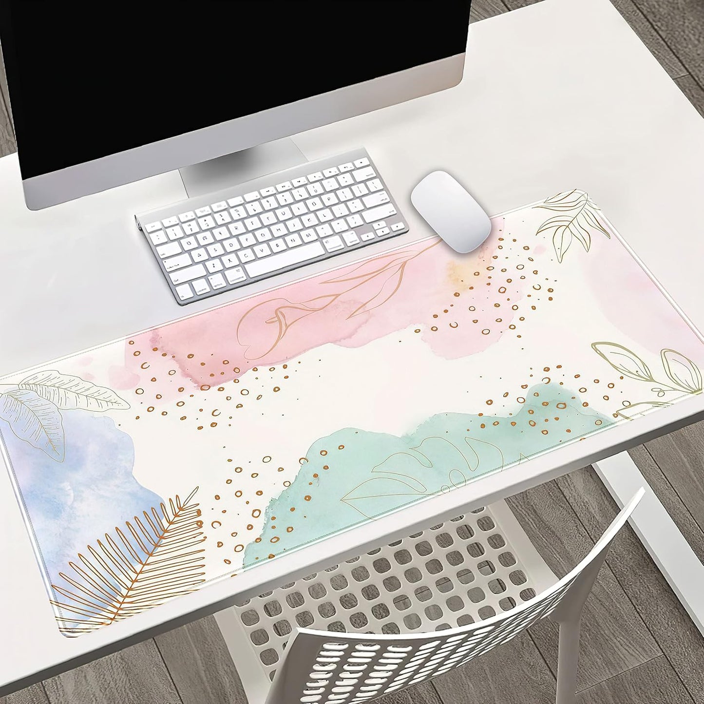 Boho Pastel Painting Mouse Pads, Abstract Mousepad XXL,Extended Mouse Pad for Keyboard & Wireless Mouse,Cute Large Desk Protector Mat Full Desk Gaming Mice Pad for Office Home 31.5x15.75 in