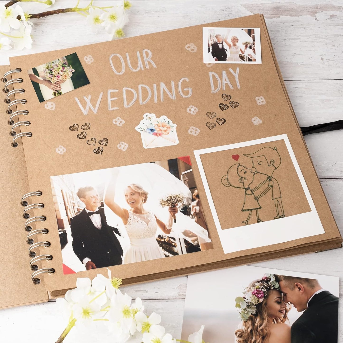 Bstorify 10 x 10 Inches Scrapbook Album For 4 x 6, 8 x 10 Pictures, 70 Pages Brown Thick 200gsm Kraft Paper Corner Protectors, Ribbon Closure - Ideal for Your Scrapbooking, Art & Craft Projects