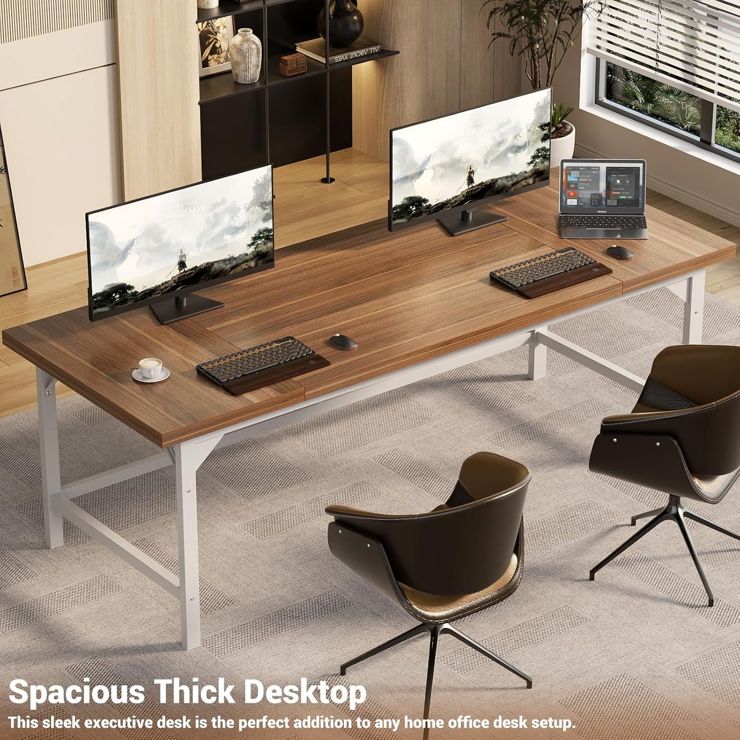 Unikito 70.8 Inch Extra Long Computer Desks, Heavy Duty Large Office Executive Desk, Sturdy 2 Person Desk, Premium Thick Study Writing Table Computer Table for Home Office Workstation, Rustic/White