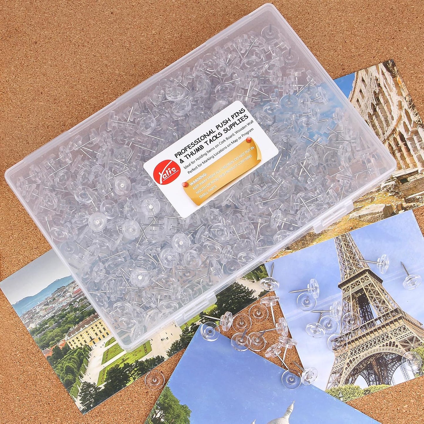 Push Pins 400-count Flat Clear Thumb Tacks Steel Point and Plastic Head for Corkboard and Wooden Photo Wall