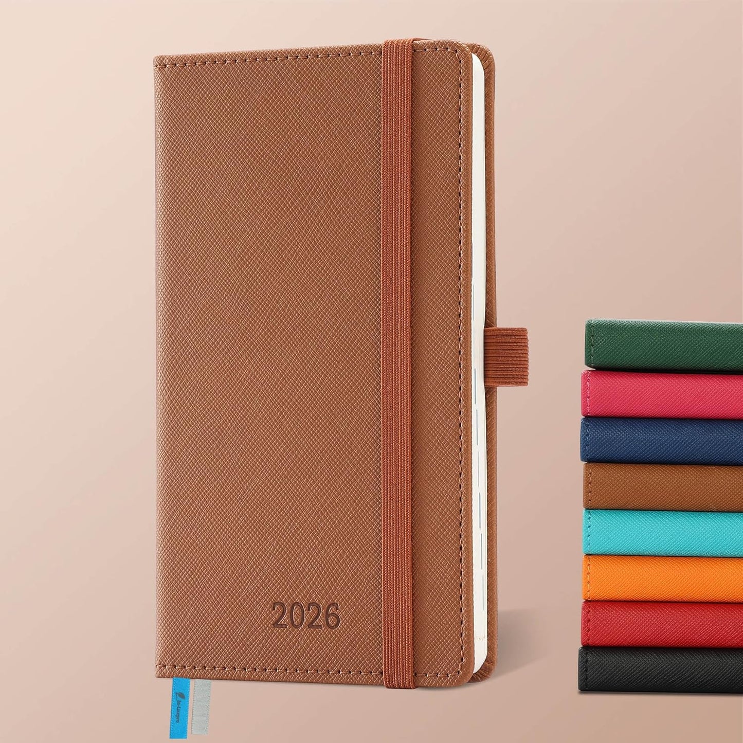 Weekly Monthly 2026 Planner (Jan.26-Dec.26),6.5"x3.75",12 Months Agenda Plan with Month Tabs & Pocket,Expenses/Note Pages, Appointment Book Calendar with Hardcover Vegan Leather Cover,Brown