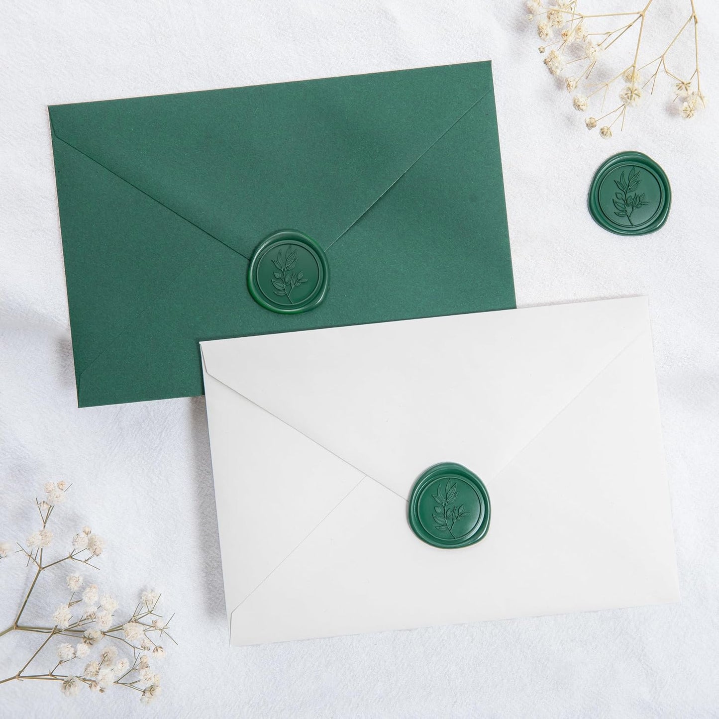 PONATIA 50 Pcs Emerald Green Wax Seal Stickers - Self- Adhesive Wedding Seal Stickers, Perfect for Invitation Cards, Envelopes Christmas Cards, Gift Wrapping, Party Menu Decor