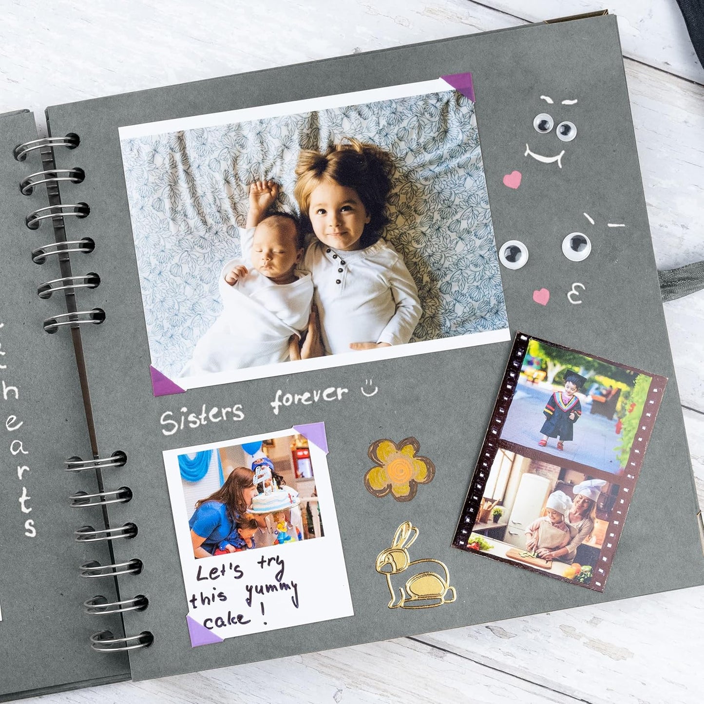 Bstorify Square Scrapbook Photo Albums 60 Pages (21 x 21 Cm) Grey Thick Paper, Hardcover, Metal Corners, Ribbon Closure - Ideal for Your Scrapbooking Albums, Art & Craft Projects (Grey, 21 x 21 Cm)