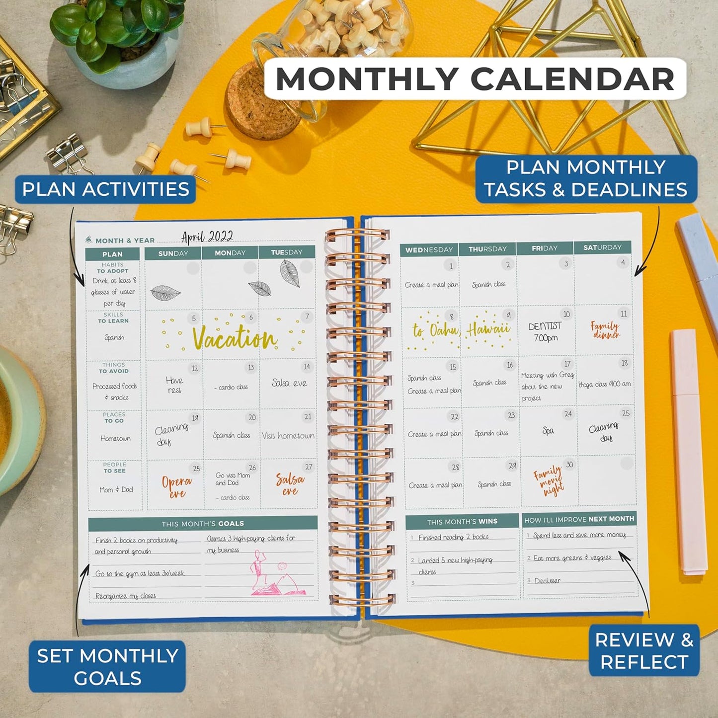 Clever Fox Planner 2nd Edition Spiral – Colorful Weekly & Monthly Goal Planner, Time Management & Productivity Organizer, Undated (Mystic Blue)