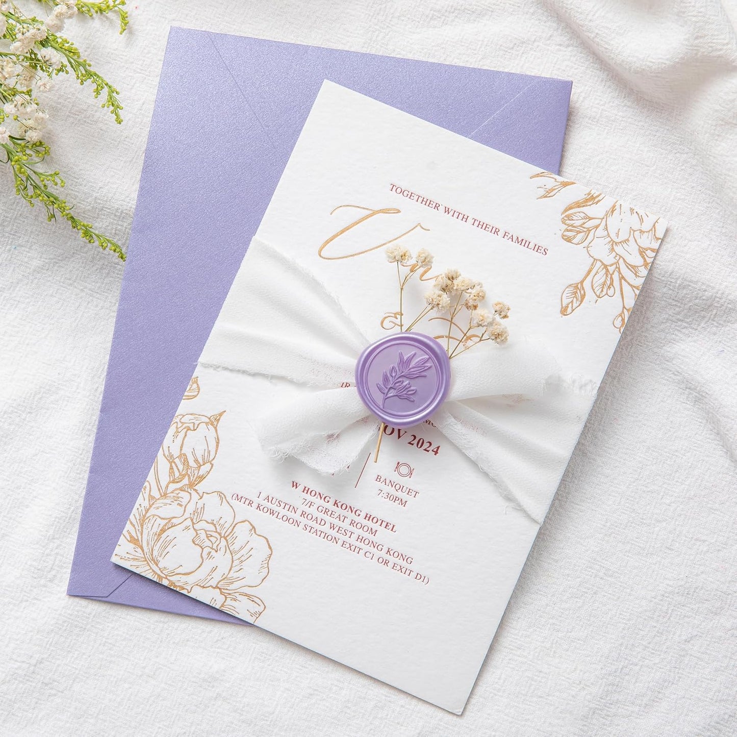 PONATIA Lilac Wax Seal Stickers - 50 Pcs Self- Adhesive Eucalyptus Wedding Seal Stickers, Perfect for Invitation Cards, Envelopes, Christmas Cards, Gift Wrapping, Party Menu Décor