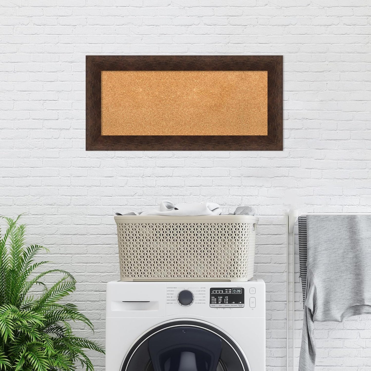 Amanti Art Natural Cork Board for Wall, 17x35 Vision Board with Brown Wood Frame, Medium Corkboard Office Decor for Home Organization, Casual Corkboard Pinboard to Display Items for Home Organization