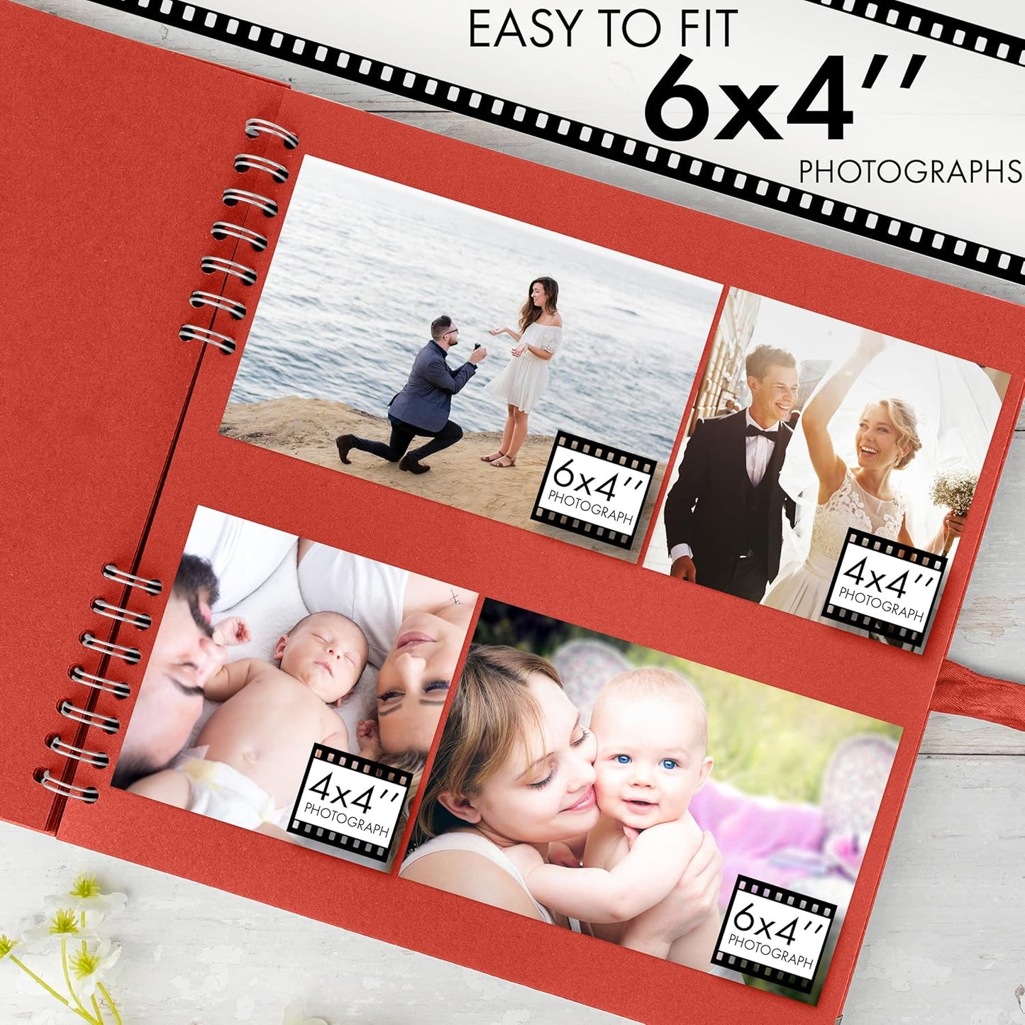 Bstorify Square Scrapbook Photo Albums 80 Pages (11 x 11 Inch) Red Thick Paper, Hardcover, Ribbon Closure - Ideal for Your Scrapbooking Albums, Art & Craft Projects (Red, 11 x 11 Inch)