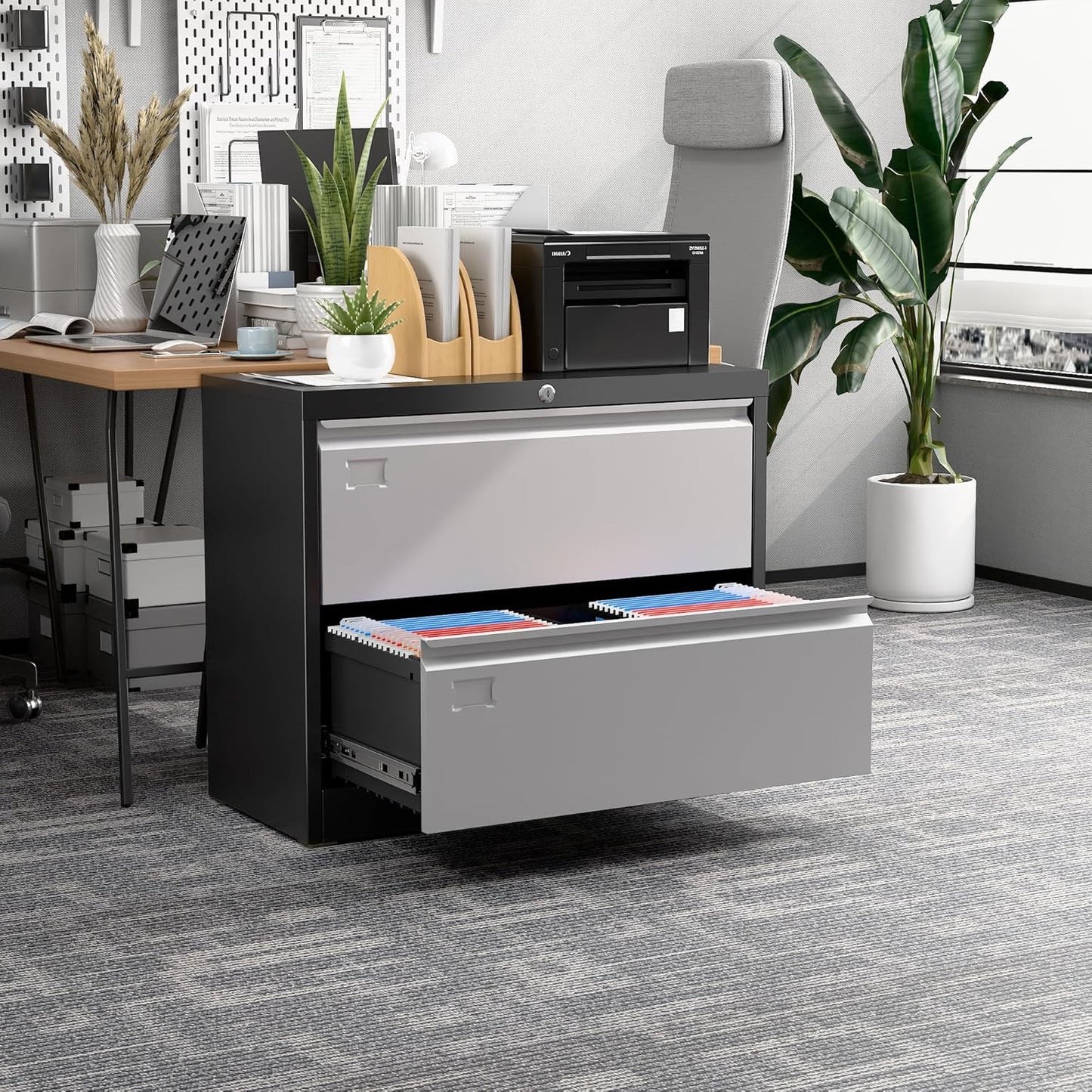 Aobabo 2 Drawer Lateral File Cabinet, Metal Filing Cabinet with Lock, Suitable for Home Office School Hanging Files Letter/Legal/F4/A4 Size,Multi,Required-Assembly