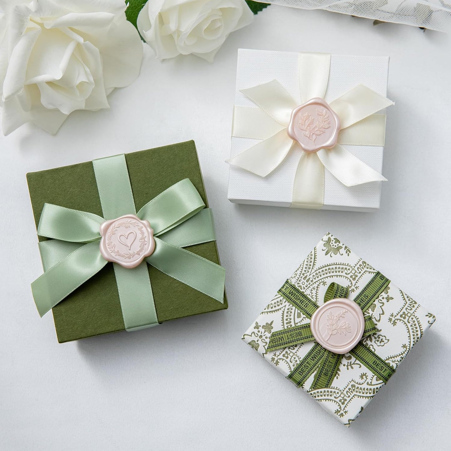 60 Pcs Champagne & Pink Wax Seal Stickers Self-Adhesive Envelope Seals Stamp Stickers, Perfect for Wedding Invitations Seating Chart Christmas Gift Wrapping 3 Designs in 1 Pack