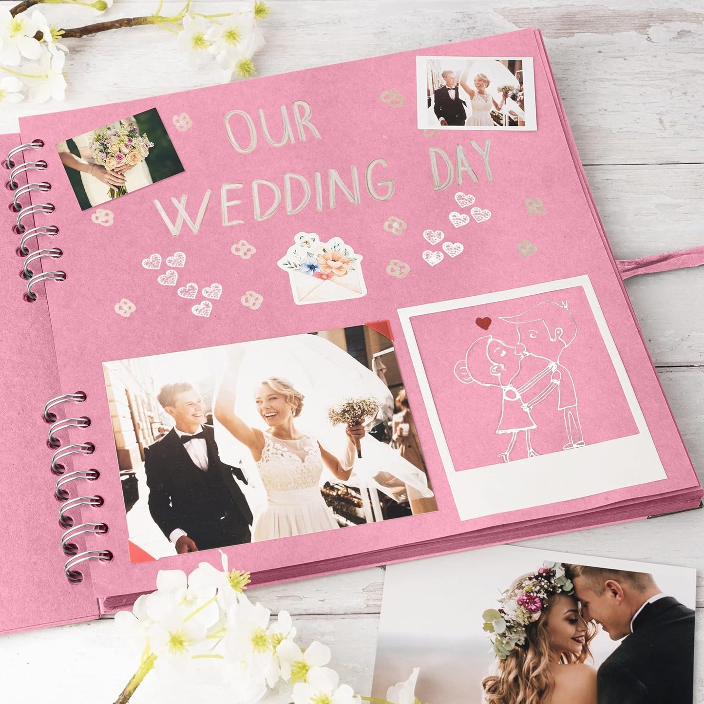 Bstorify 10 x 10 Inches Scrapbook Album 70 Pages Pink Thick Kraft Paper Corner Protectors, Ribbon Closure - Ideal for Your Scrapbooking, Art & Craft Projects (Pink, 10 x 10 Inch)