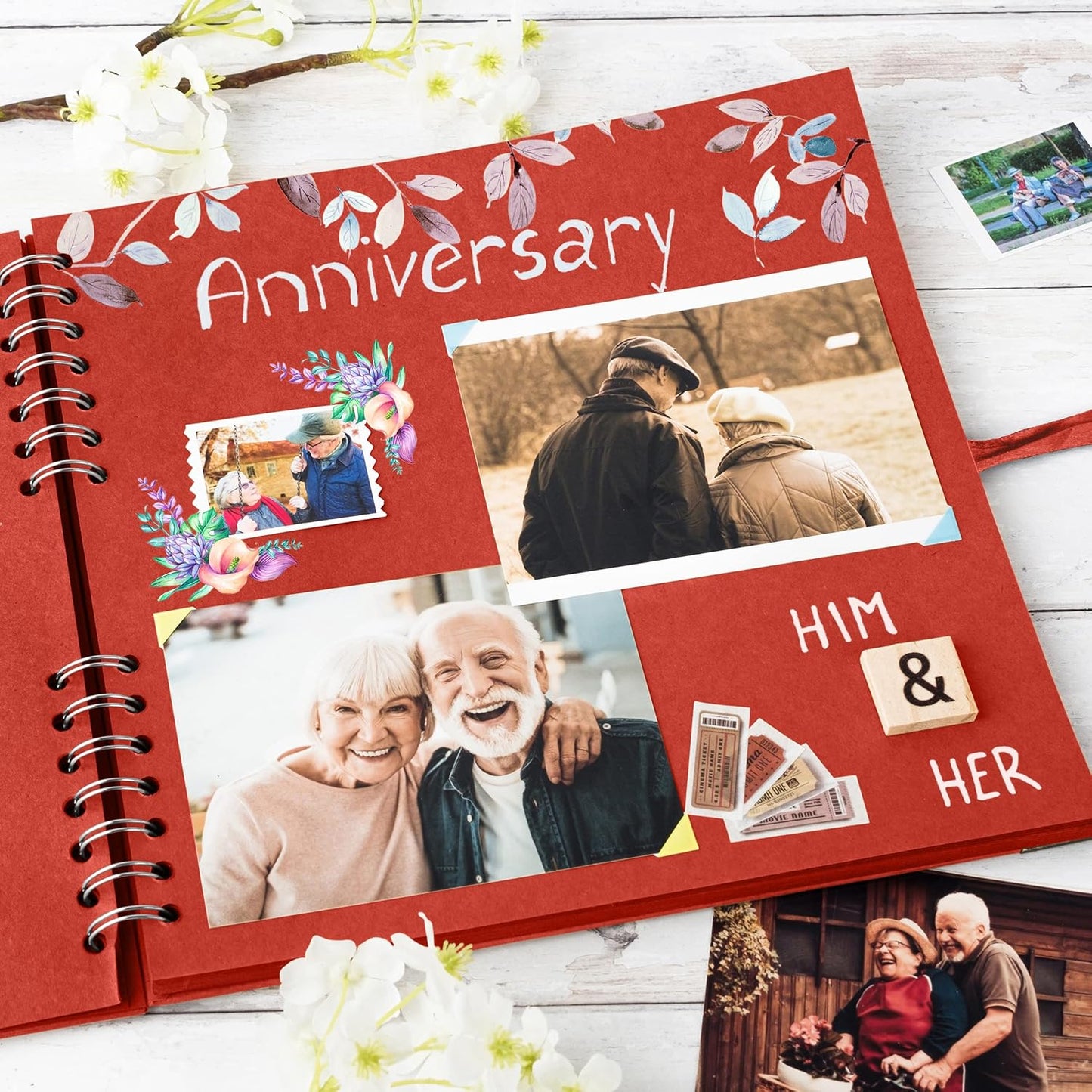 Bstorify 10 x 10 Inches Scrapbook Album 70 Pages Red Thick Kraft Paper Corner Protectors, Ribbon Closure - Ideal for Your Scrapbooking, Art & Craft Projects (Red, 10 x 10 Inch)