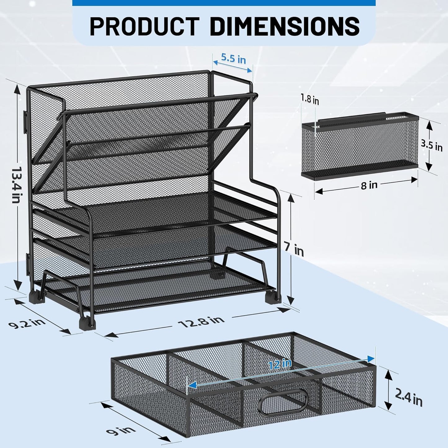 5 Tier Desk Organizer with Drawer & Pen Holders, Desk File Organizer Letter Tray Paper Organizer, Black