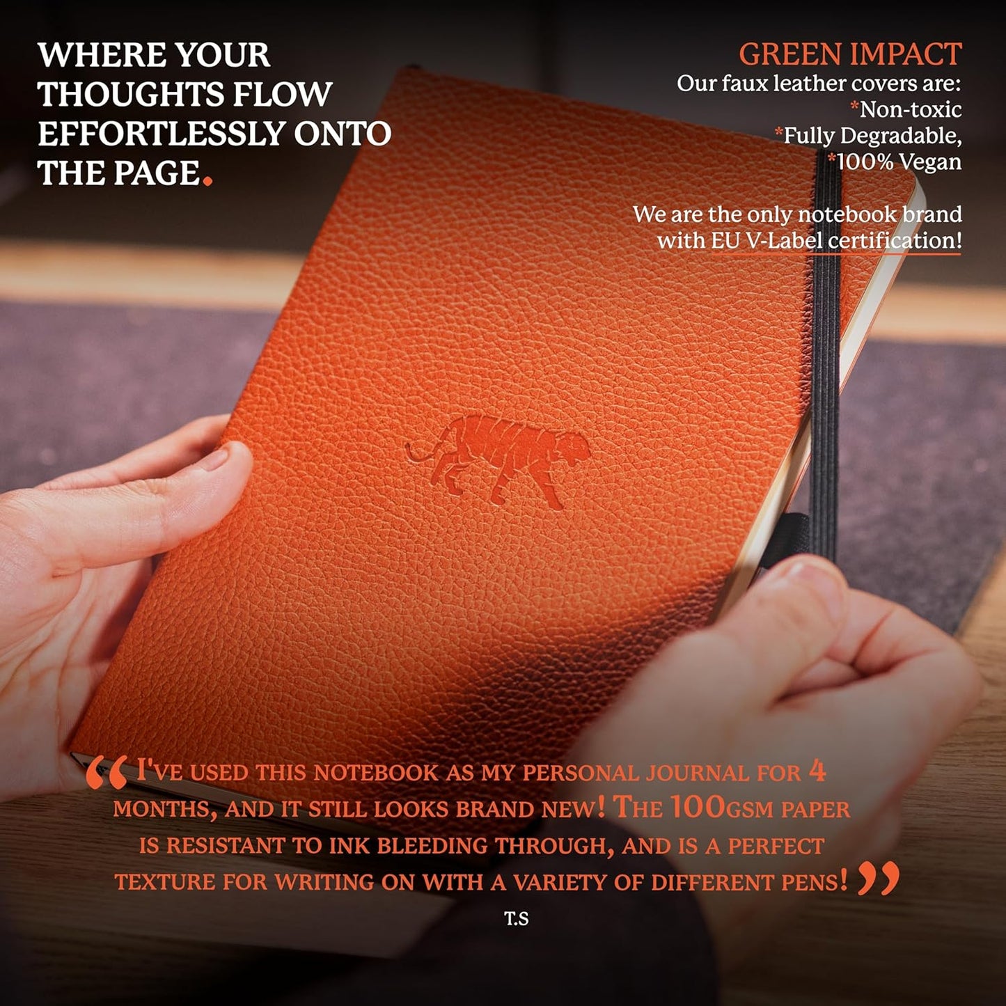 Dingbats A5+ Wildlife Notebook Journal Softcover, Cream 100gsm Ink-Proof Paper, 6 x 8.3 inches, 112 pages (Orange Tiger, Lined Format)