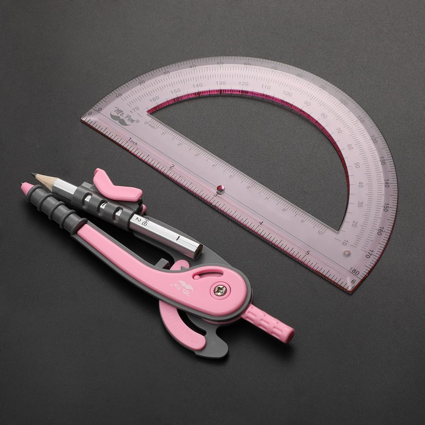 Mr. Pen- Compass and Protractor Set, Rogue Pink, Compass Geometry Tool, Protractor and Compass Set, Compass Drawing Tool, Drawing Compass, Geometry Compass, Back to School Supplies