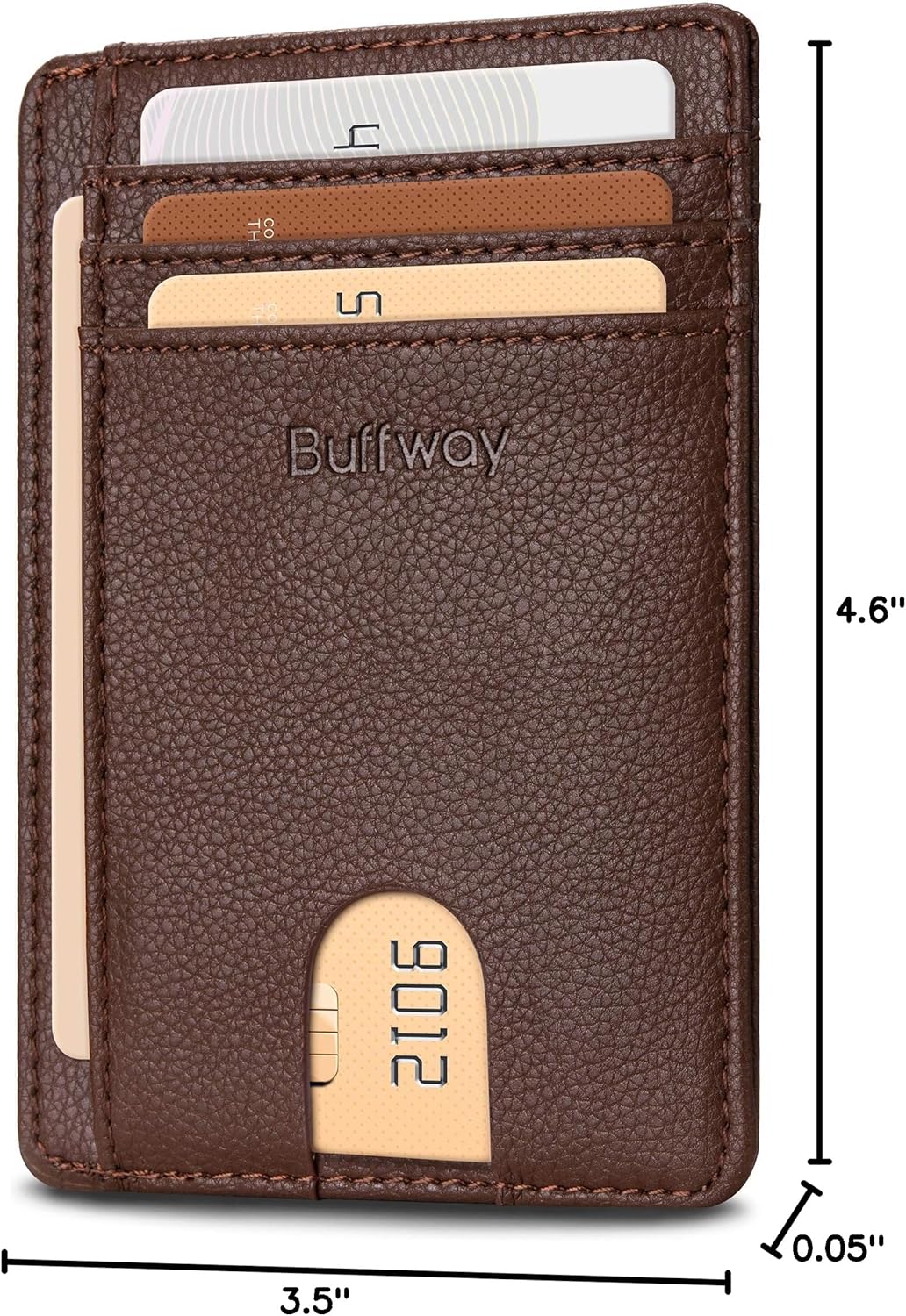Buffway Slim Minimalist Front Pocket RFID Blocking Leather Wallets for Men and Women - Lichee Coffee
