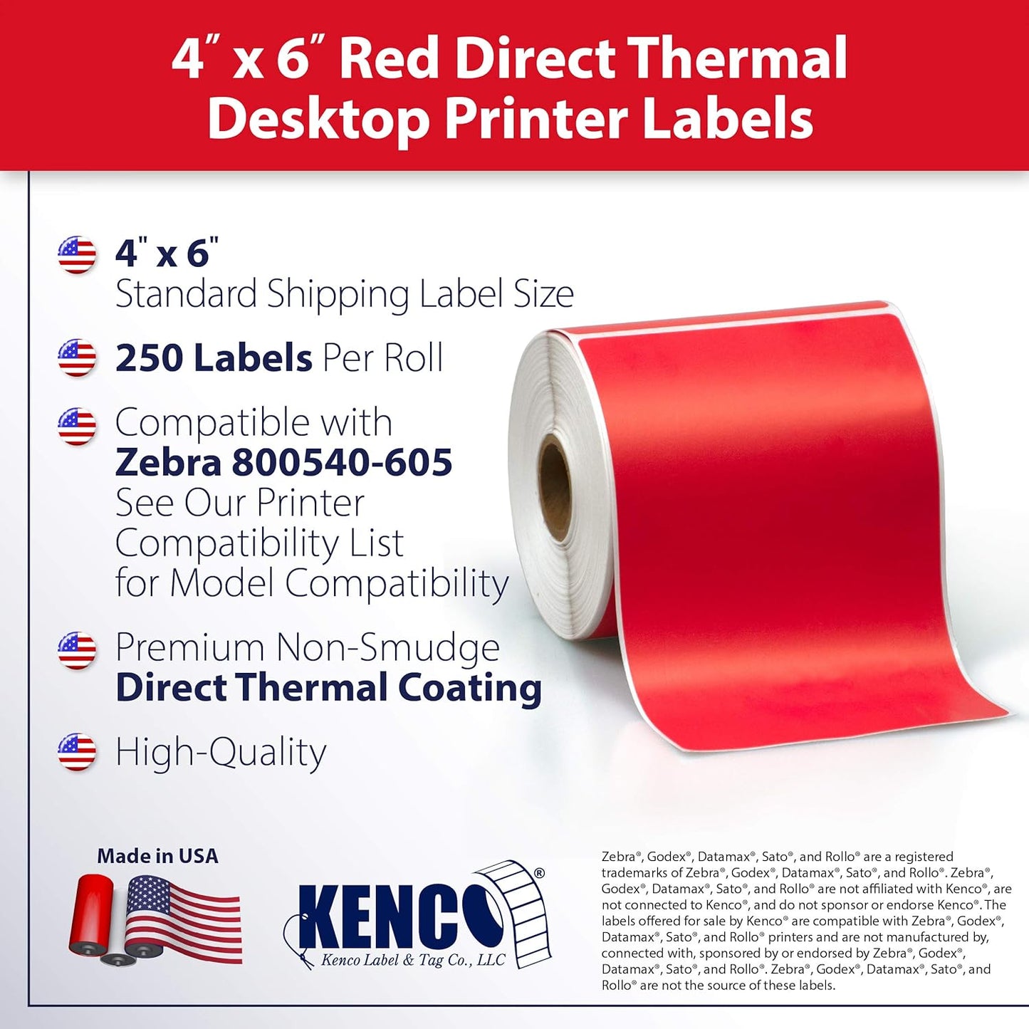 4" X 6" Direct Thermal Perforated Stickers Labels for Shipping Labels, Inventory, and Color Coding - Compatible with Zebra, Rollo, Godex and More (Red, Pallet)
