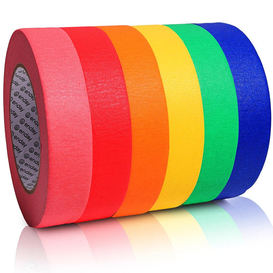 Enday Colored Masking Tape (6 Pack) 1080 Ft x 1 in - Colored Masking Tape 1 inch Wide x 180 Feet (60 Yards) per roll - Painters Tape, Great for Arts Crafts & Labeling