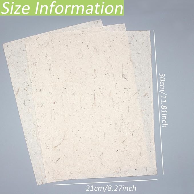 Benvo 50 Sheets A4 Natural Mulberry Paper Visible Leaves Fiber Rice Paper Printable Decoupage Tissue Paper Sheets for Writing, Painting, Card Making, DIY Crafts(8.3x11.7in, Semi Transparent Jute)