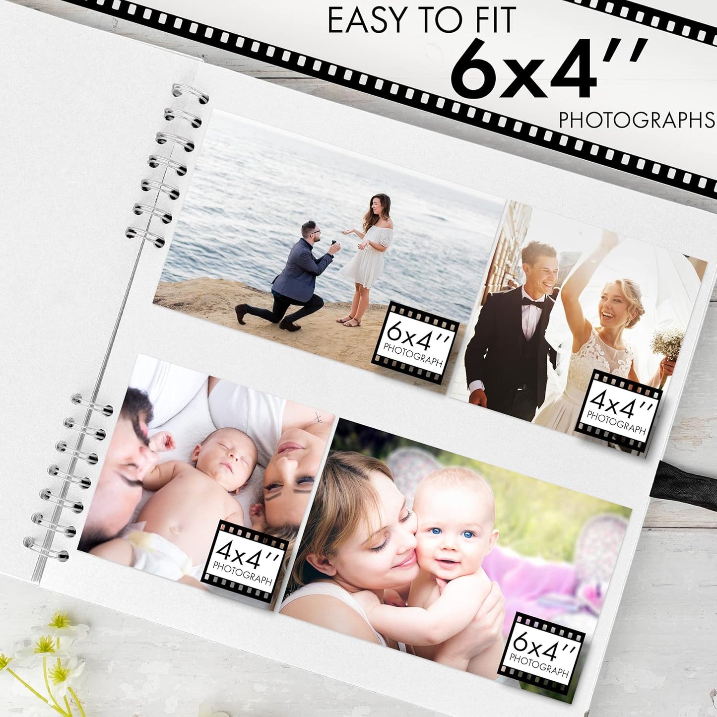 Bstorify Square Scrapbook Photo Albums 80 Pages (28 x 28 cm) White Thick Paper, Hardcover, Metal Corners, Ribbon Closure - Ideal for Your Scrapbooking Albums, Art & Craft Projects