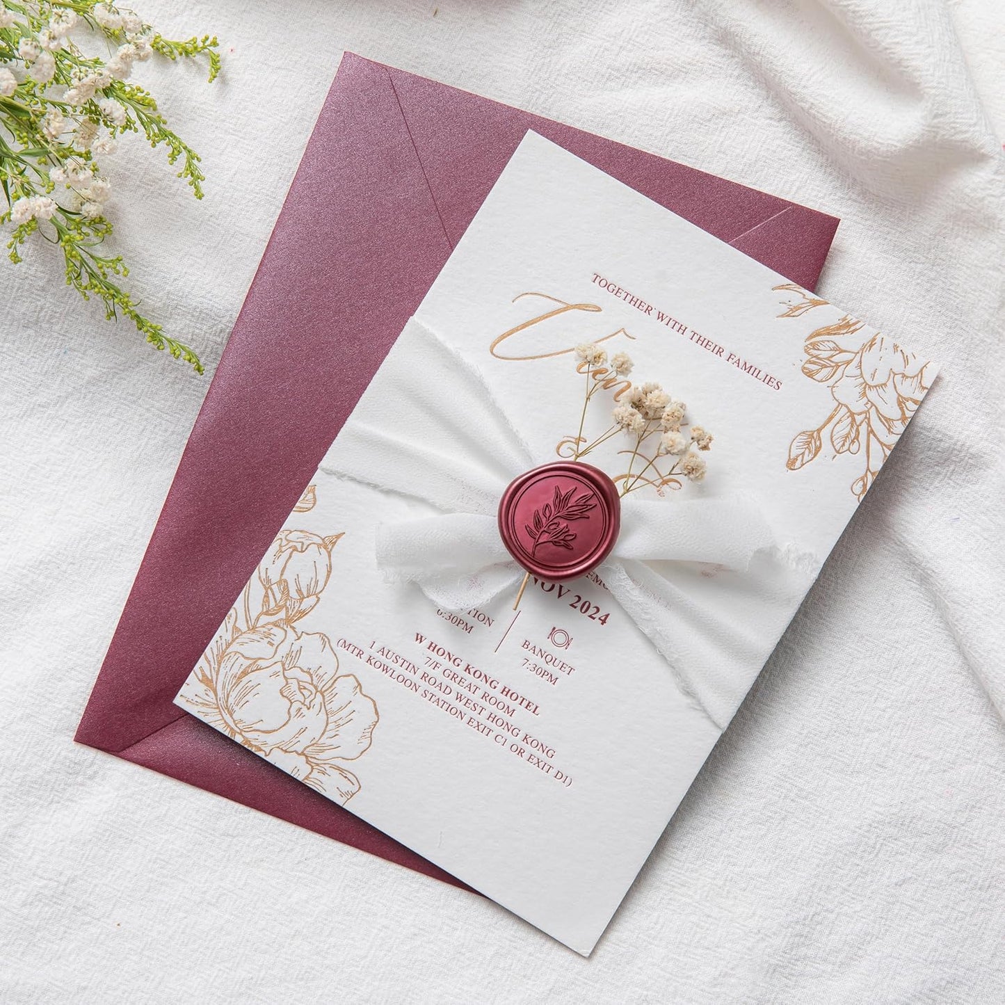 PONATIA Burgundy Wax Seal Stickers - 50 Pcs Self-Adhesive Envelopes Wax Seals for Wedding Invitations, Party Invitations, Gift Wrapping, Wine Bottle Decor
