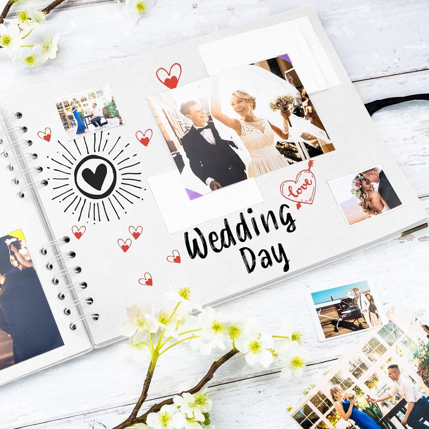 Bstorify Square Scrapbook Photo Albums 50 Pages (28 x 22 cm) White Thick Paper, Hardcover, Metal Corners, Ribbon Closure - Ideal for Your Scrapbooking Albums, Art & Craft Projects