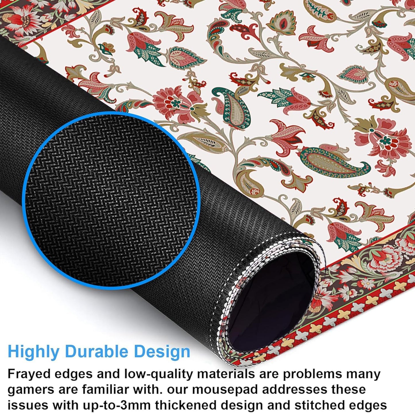 Desk Mat, Vintage Floral Large Gaming Mouse Pad with Non-Slip Base Stitched Edges,Desk pad for Keyboard and Mouse Home Office 35.4"x15.7"