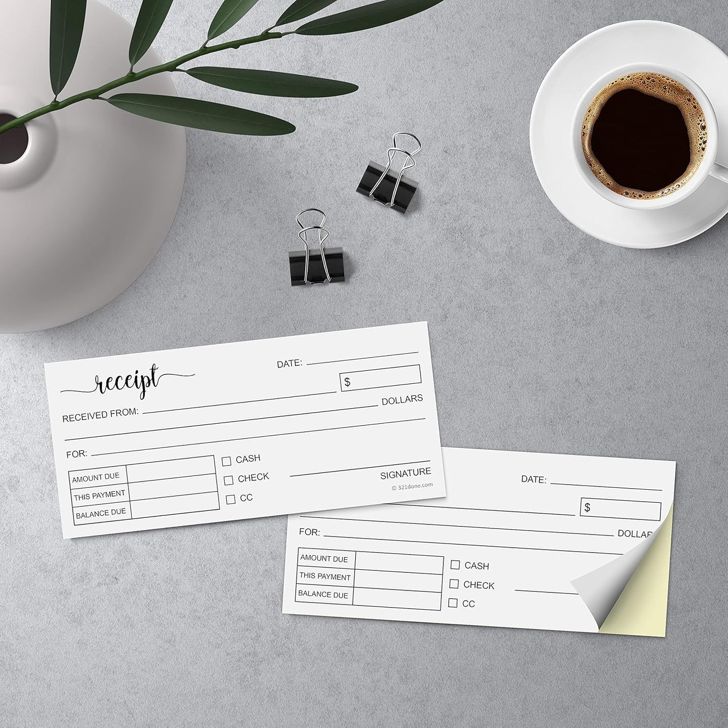 321Done Receipt Book 4-Pack, 2.75x6 Pocket Size 2-Part Carbonless, Made in USA, Cute Handheld Duplicate Copy Order Form for Craft Boutique Business (50 Sets) White/Yellow