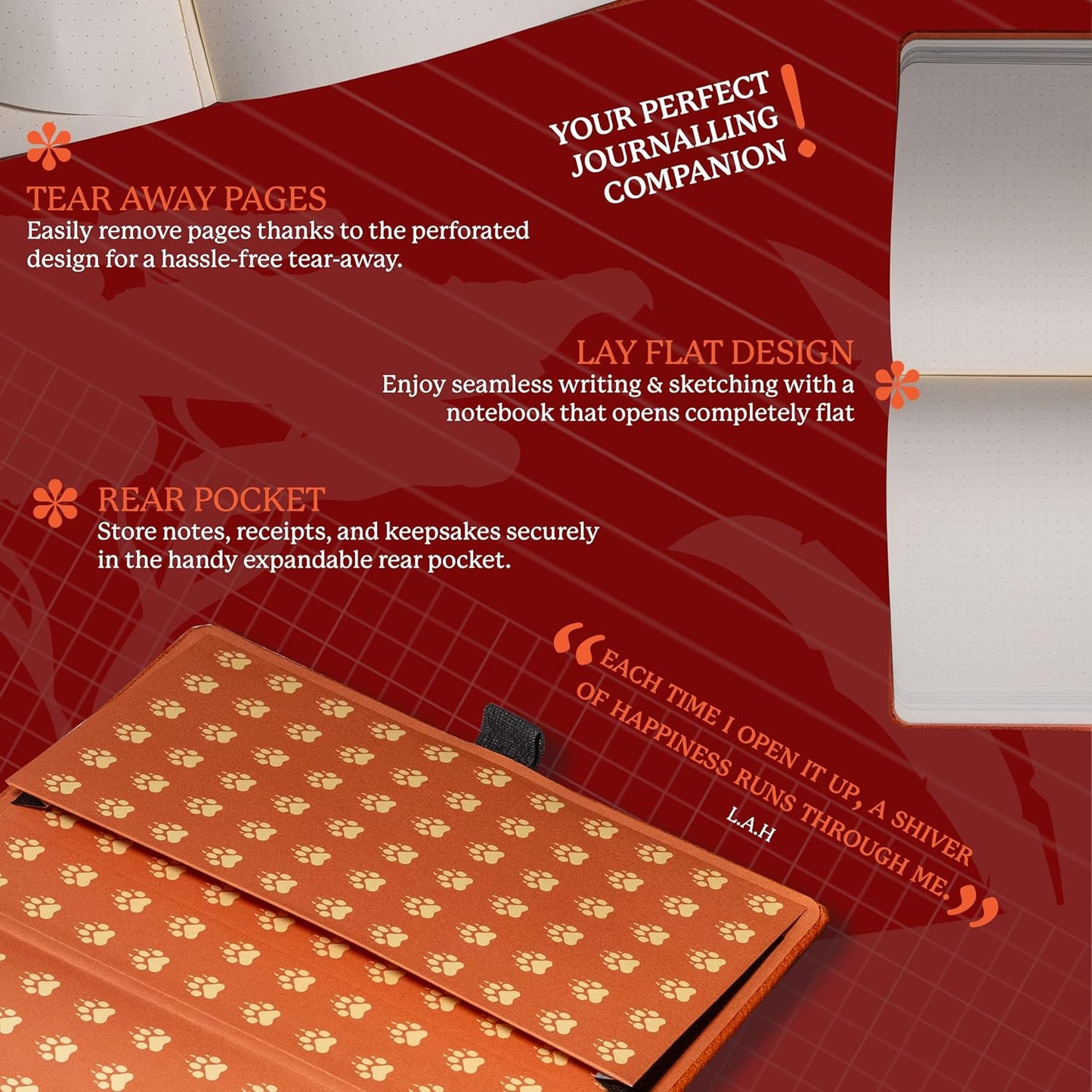 Dingbats* Wildlife Dotted Writing Journal Notebook A5 - Vegan Leather Hardcover - Ideal for Work, Travel - Pocket, Elastic Closure, & Bookmark