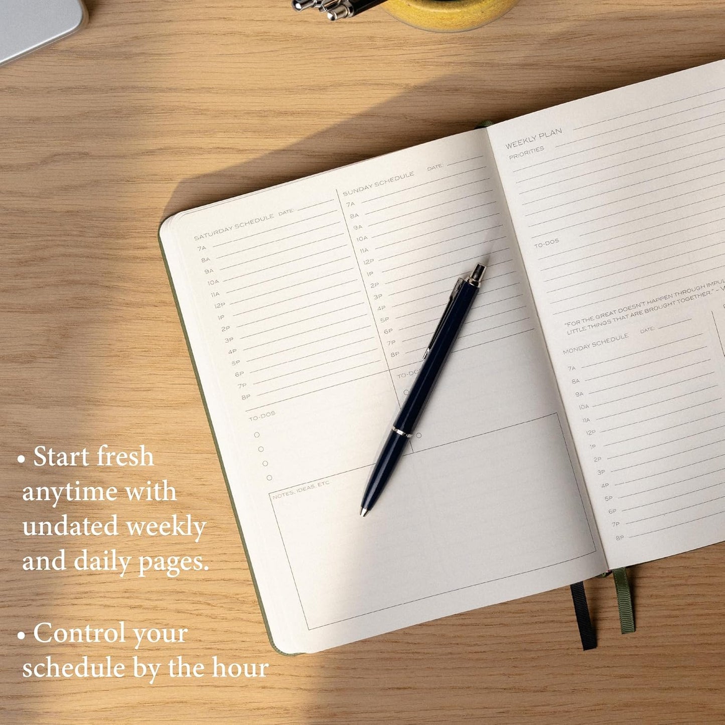 Anecdote 2026 Planner: 52 Week Daily Planner, Yearly, Monthly & Weekly Workflow for Planning Your Success – Vegan Leather Hardcover, Start Anytime & Achieve your Goals - Olive Green