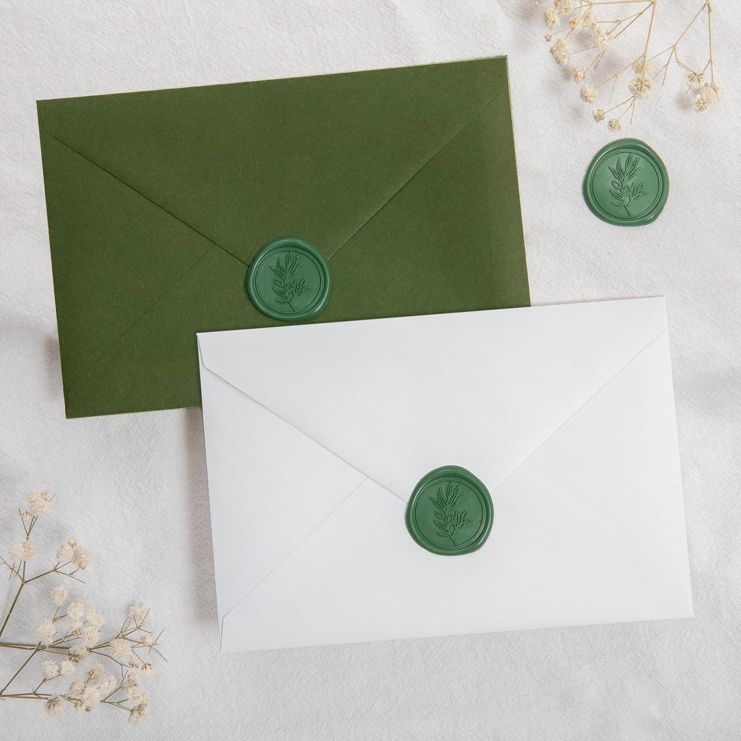 PONATIA Olive Green Wax Seal Stickers - 50 Pcs Self- Adhesive Wedding Envelopes Seal Stickers, Perfect for Invitation, Christmas Cards, Gift Wrapping, Party Menu Décor