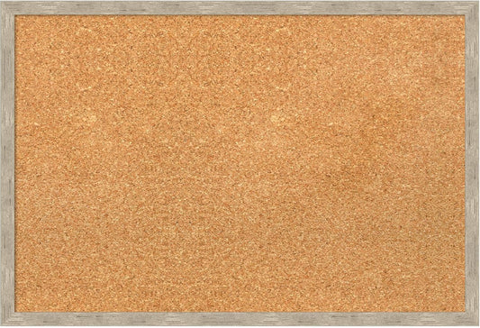 Amanti Art Natural Cork Board for Wall, 17x25 Vision Board with Silver Wood Frame, Medium Corkboard Office Decor for Home Organization, Modern Contemporary Corkboard Pinboard to display items for home