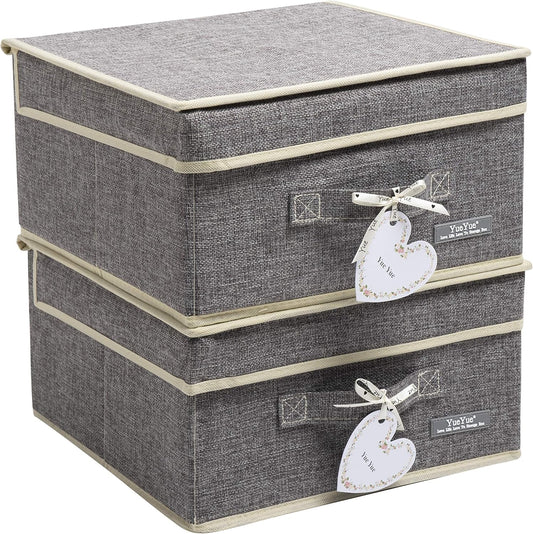 YueYue Cloth Foldable Fabric Bins Box Storage - 2 Pack 12.4 X 12 X 6.7 Inch Storage Bins With Lids Organizer Basket Gray - Bins Storage Shelves Closet Boxes Pack Collapsible