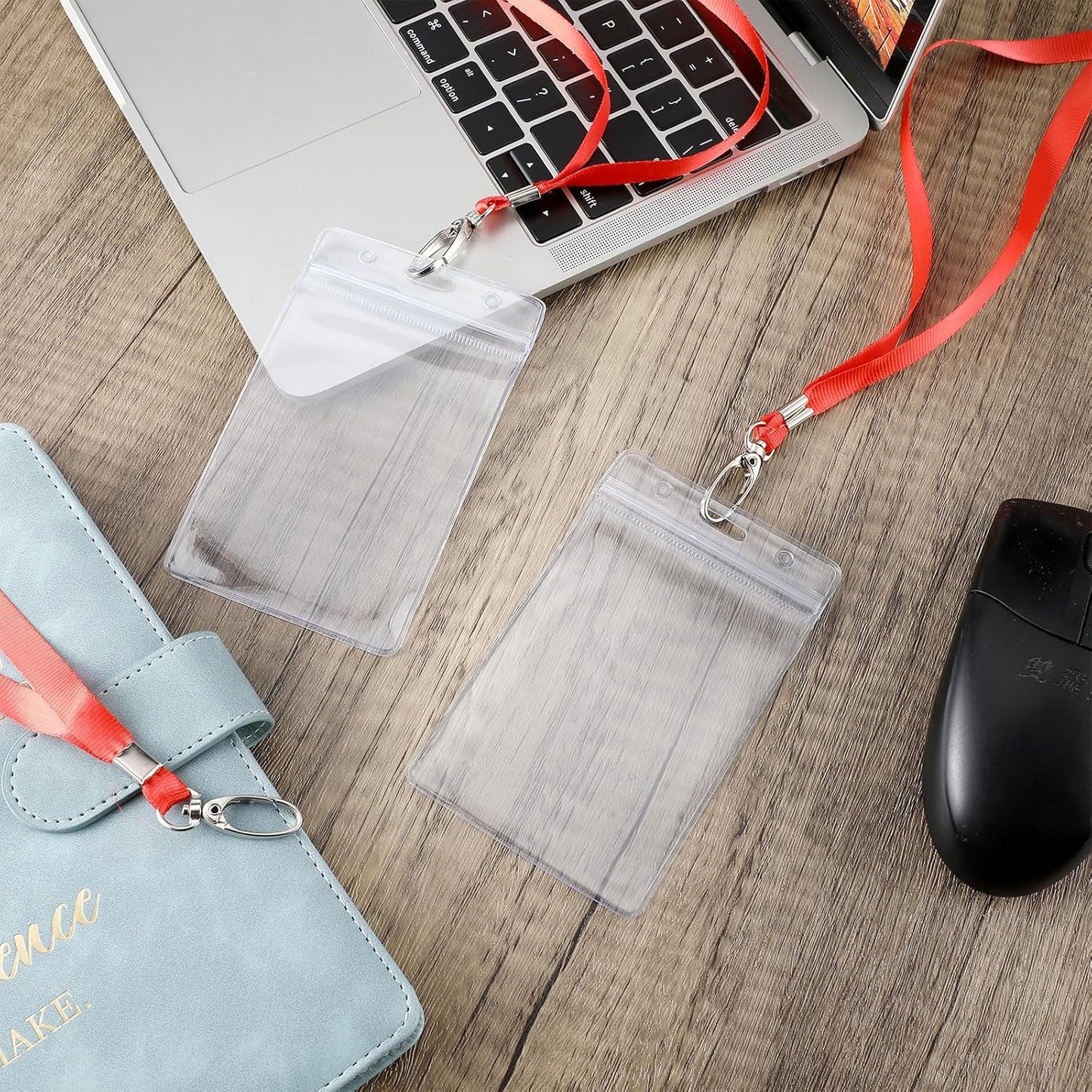 Fumete 100 Sets Name Tag Lanyards with ID Badge Holder Durable Clear Cruise Teacher Lanyards with Plastic Waterproof ID Badge Holders Bulk for Adults Teacher School Office Ship Cards(Red)