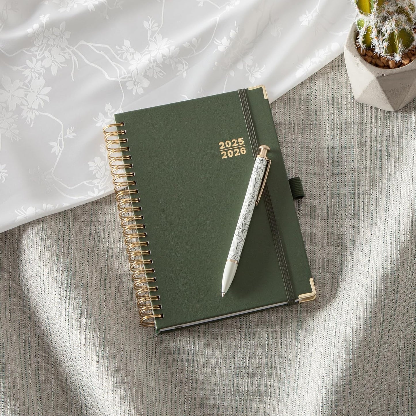 Blue Sky 2025-2026 Weekly and Monthly Academic Year Planner Calendar, July 2025 - June 2026, 5" x 8", Faux Leather Cover, Wirebound, Storage Pocket, Laminated Tabs, Olive