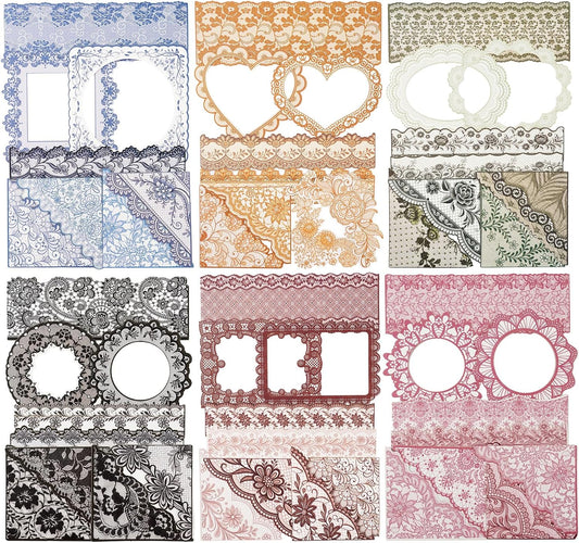 90PCS Vintage Lace Frame Stickers, Retro Scrapbook Stickers with Elegant Borders for Journaling, Junk Journal, DIY Crafts, Planner Decoration